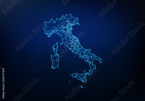 Abstract of italy map network, internet and global connection concept, Wire Frame 3D mesh polygonal network line, design sphere, dot and structure Poster Mural XXL