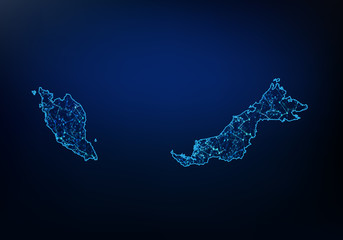 Abstract of malaysia map network, internet and global connection concept, Wire Frame 3D mesh polygonal network line, design sphere, dot and structure. Vector illustration eps 10.