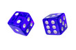Two blue glass game dice isolated on white.