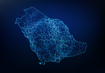 Abstract of saudi Arabia map network, internet and global connection concept, Wire Frame 3D mesh polygonal network line, design sphere, dot and structure. Vector illustration eps 10.