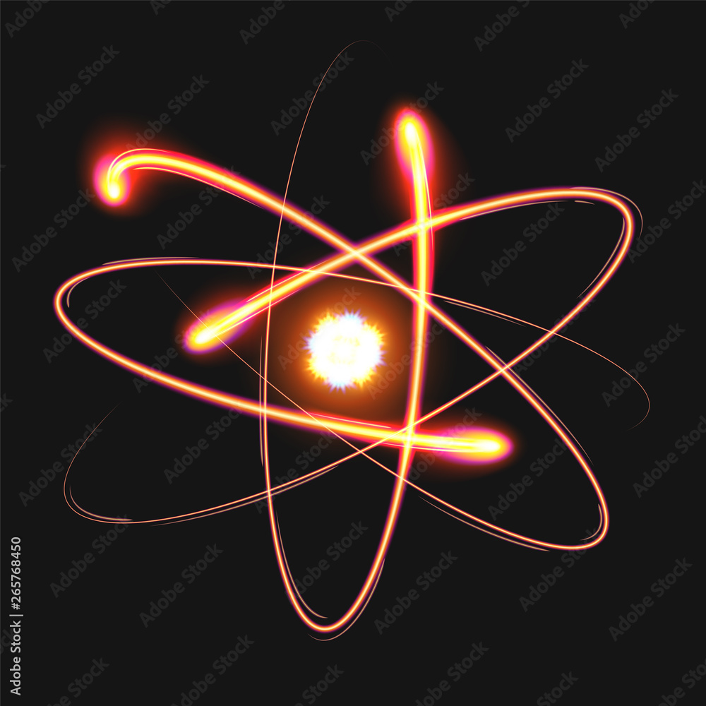 Atom structure model with nucleus surrounded by electrons. Vector illustration - obrazy, fototapety, plakaty 