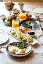 Turkish Breakfast With Various Plates On A Table