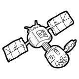Fototapeta Dinusie - Cartoon doodle illustration of space satellite or spaceship for coloring book, t-shirt print design, greeting card