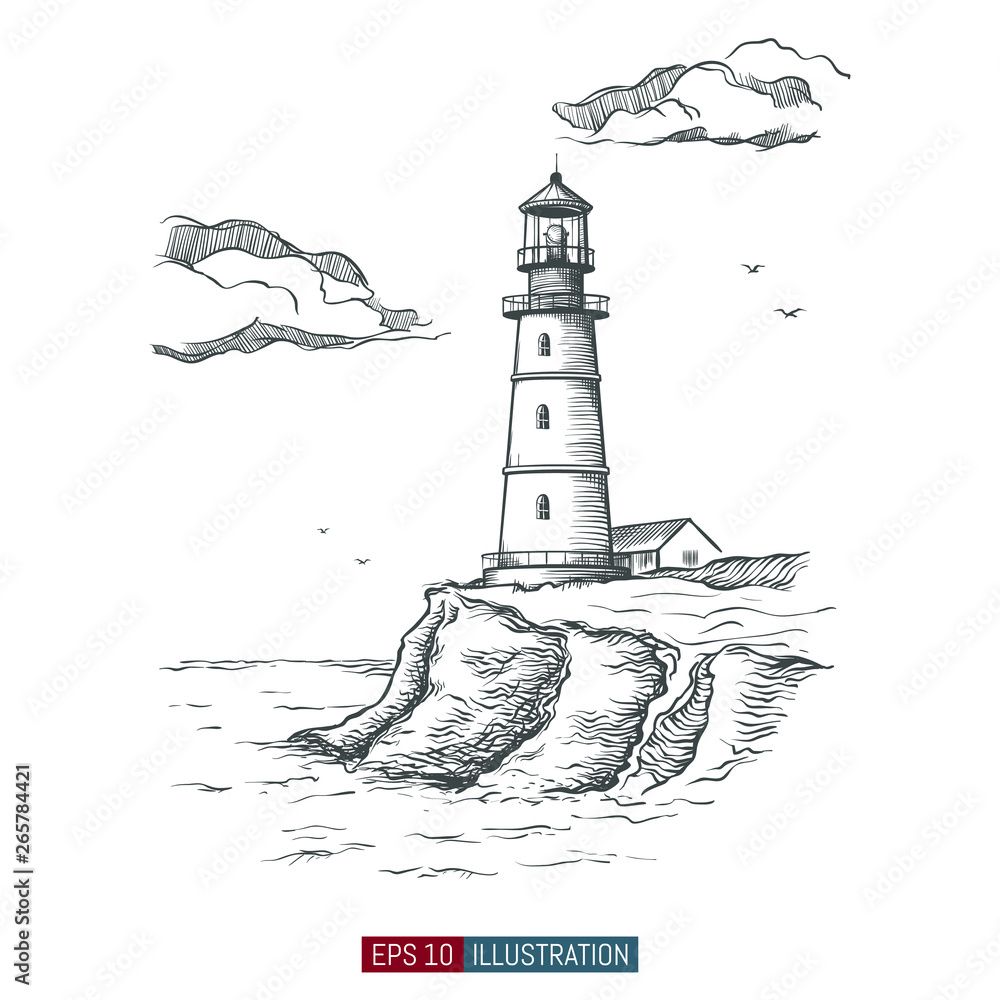 Hand drawn lighthouse. Template for your design works. Engraved style vector illustration. Stock Vector | Adobe Stock hand-drawn-lighthouse-template-for-your-design-works-engraved-style-vector-illustration-stock-vector-adobe-stock