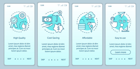 Marketing advantages onboarding mobile app page screen with linear concepts