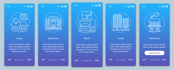 Property onboarding mobile app page screen with linear concepts