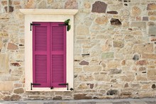 Old Pink Window With Shutters