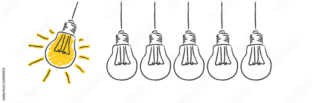 light bulb drawn on whiteboard concept idea - obrazy, fototapety, plakaty 
