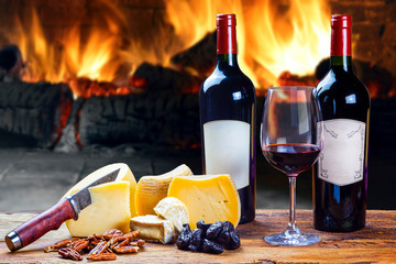 Wall Mural - Red wine with cheese