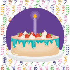 Poster - delicious sweet cake with strawberries and candles