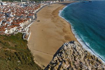 Overview of Nazare Village form the cliffs on Sitio da Nazare. Portugal