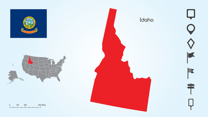 Wall Mural - Map of The United States with the Selected State of Idaho And Idaho Flag with Locator Collection