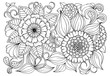 Floral picture in black and white  for adult coloring books. Coloring page of monochrome flowers and leafs. Doodles pattern