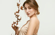 © micro - Sensual portrait of glamor woman model among cotton twigs
