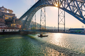 View of the historic city of Porto with the Dom Luiz bridge. Portugal, Porto