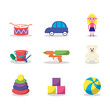 © Joilaird - Toy for concept design. Baby illustration.  Lifestyle. Set of Drum, Car, Doll, Pistol, Plush Bear, Pyramid, Ball