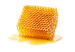 Honeycomb with honey drop in closeup