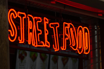 street food neon background text poster