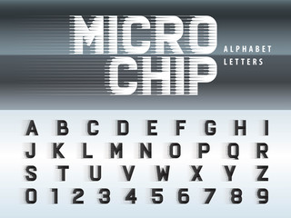 Wall Mural - Vector of Futuristic Alphabet Letters and numbers, Microchip Techno stylized fonts