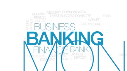 Poster - Banking animated word cloud. Kinetic typography.