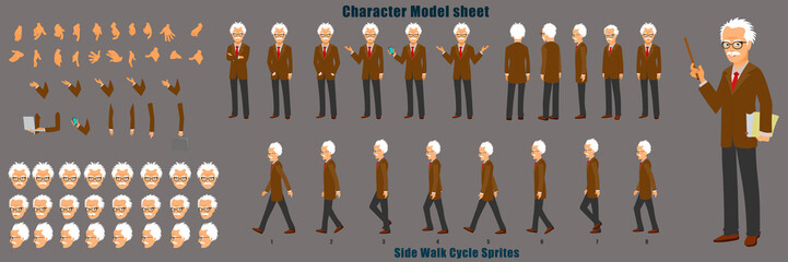 Wall Mural - Professor Character Model Sheet with Walk cycle Animation Sequence