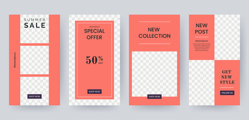 Wall Mural - set of banner for social media stories in coral colors. social networks story design elements. appli