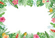 © arty_lee - Watercolor frame tropical leaves and flowers on white background.