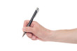 © Object Studio - Hand holding black pen isolated on white background.