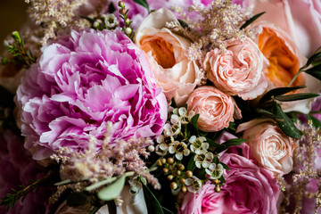 Wall Mural - Beautiful bridal bouquet of peonies and pink roses