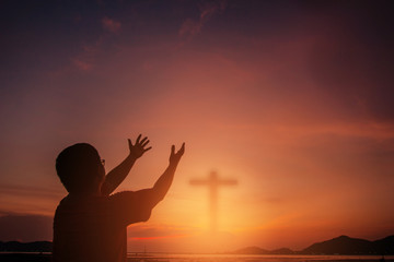 Wall Mural - human hands open palm up worship. eucharist therapy bless god helping repent catholic easter lent mi