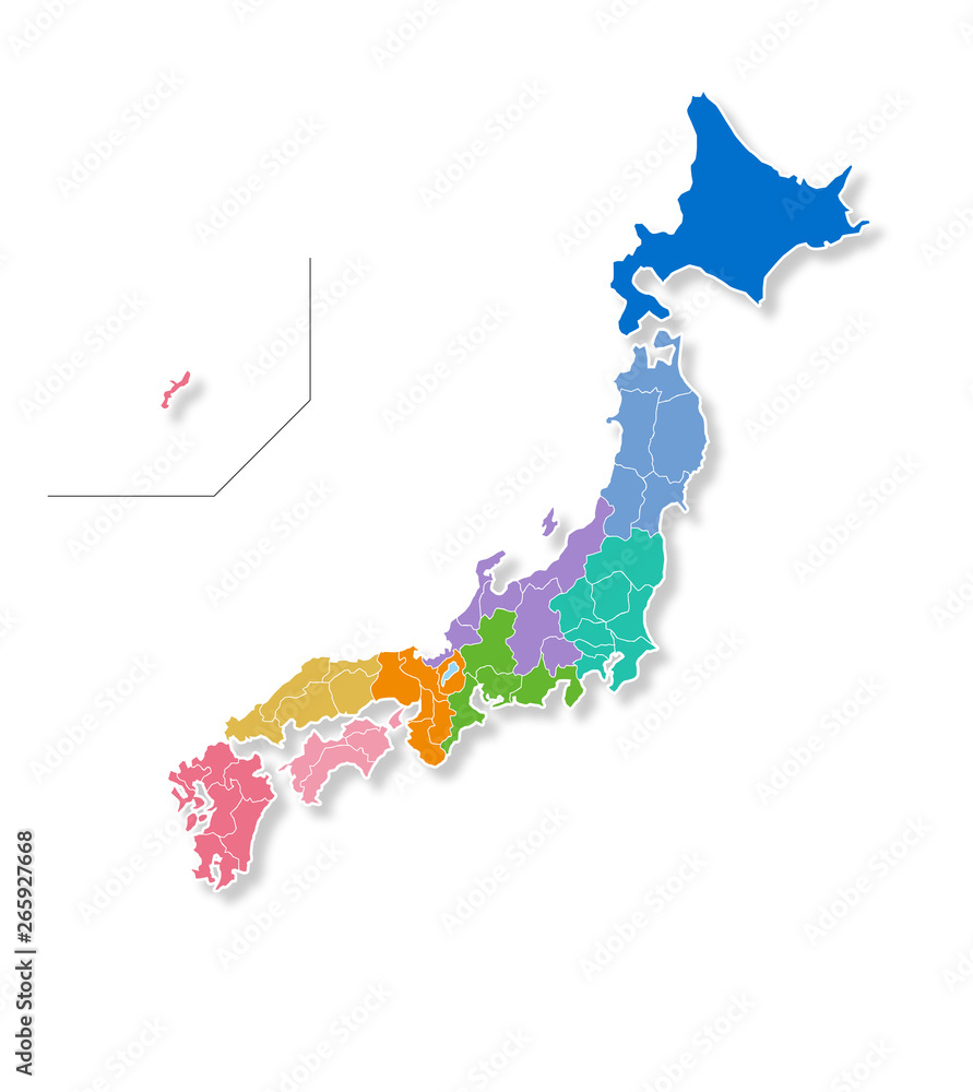 日本地図地方別色分け Japan map colorful. Stock-vektor | Adobe Stock