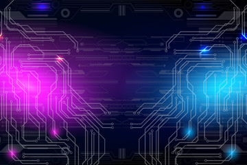Poster - Circuit board scifi technology blue purple versus fighting concept vector. Communication interface panel futuristic element illustration background.