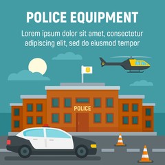 Wall Mural - Police car, helicopter, office building concept background. Flat illustration of police car, helicopter, office building vector concept background for web design