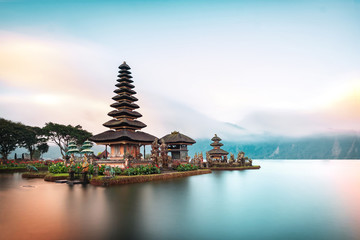 ulun danu beratan temple is a famous landmark located on the western side of the beratan lake , bali