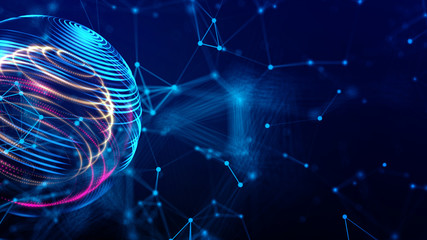 Wall Mural - Metaverse digital world cyber space 3D rendering background, neon colorful global world in cyber space, future energy power technology and internet connection concept