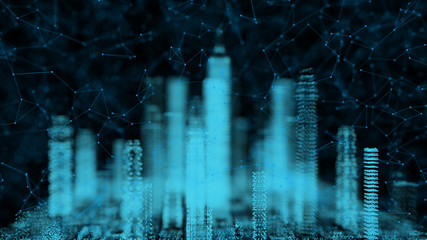 Wall Mural - Cyber Smart city, power digital technology for future smart cities and business cities energy concept, 3D rendering simulation building.