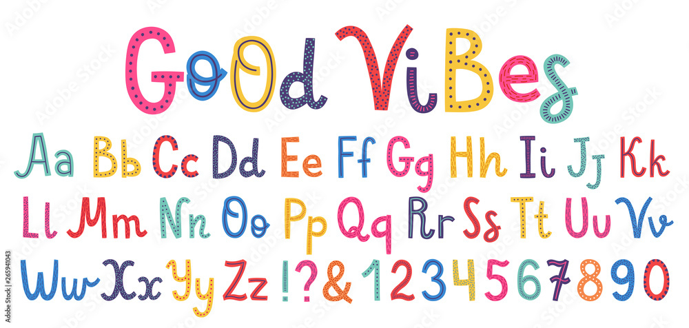 Uppercase and lowcase cute alphabet font. - obrazy, fototapety, plakaty 