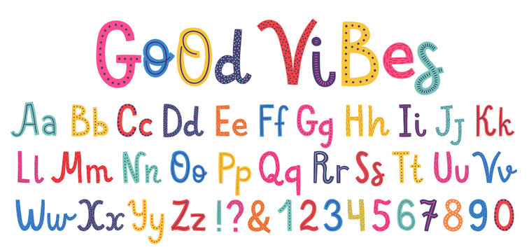 Fototapete - Uppercase and lowcase cute alphabet font.