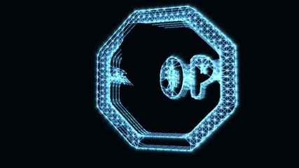 Wall Mural - The appearance of the stop sign. Digital internet ban icon. Animation of abstract idea. Glowing symbol on a dark background.