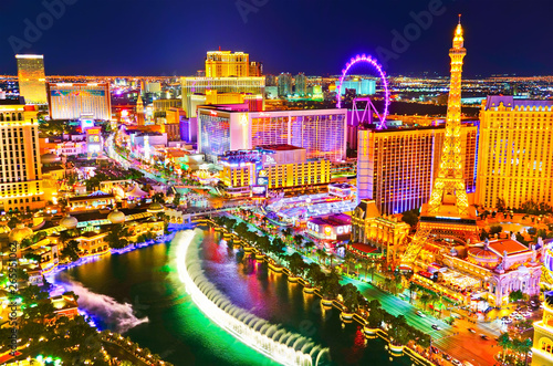 View of the Las Vegas Boulevard at night with lots of hotels and casinos in Las Vegas Canvas Print