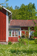 Summer Idyll In A Garden With Red Cottages
