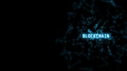 Canvas Print - 3D Rendering of 4K Block chain Network nodes with connected blue glowing dots and lines moving smoothly on dark background. Seamless loop cg. For crypto currency industry, trading exchange market.