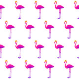 Fototapeta Młodzieżowe - Abstract paper cut pink flamingo seamless pattern background. Childish crafted flamingo bird for design holiday wrapping paper, baby nappy, textile, birthday wallpaper etc.