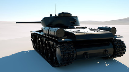 Wall Mural - Military armored tank moving at a desert. Photo realistic 3d render