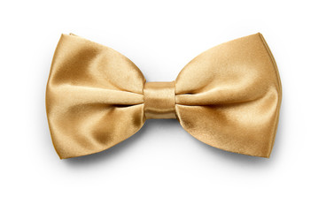 Wall Mural - Gold color bow tie isolated on white background with clipping path