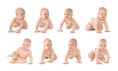 Canvas Print - Set of cute little baby crawling on white background