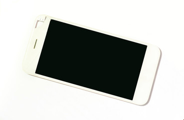 The broken white phone screen isolated on white background