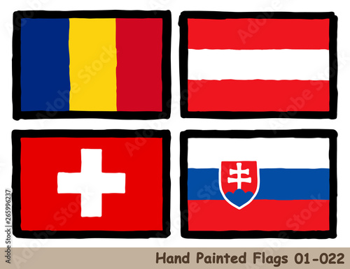 手描きの旗アイコン ルーマニアの国旗 オーストリアの国旗 スイスの国旗 スロバキアの国旗 Flag Of The Romania Austria Switzerland Slovensko Hand Drawn Isolated Vector Icon Vector De Stock Adobe Stock