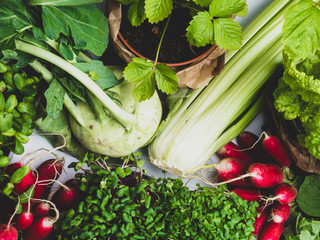 Assorted organic fresh vegetables close up