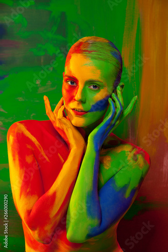 Fashion Portrait Of Beautiful Girl With Bright Pigment Creative